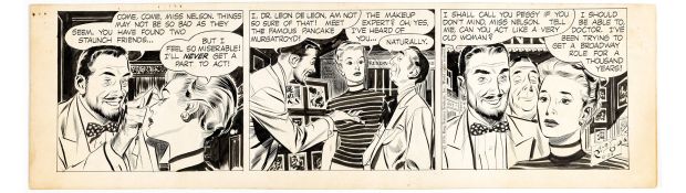 Alex Raymond | Striscia originale RIP KIRBY del 25-8-1956. Cm. 55,5 x 17. King Features Syndicate. Firmata. | Art e Fumetto