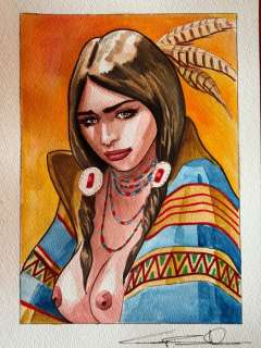 Candita, Giuseppe - 1 Original colour drawing - Native American Indian woman - 2024 | Catawiki