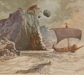 Tacconi, Ferdinando - 1 Original colour drawing - Mitologia - Odissea fuga dall’ isola di Polifemo | Catawiki