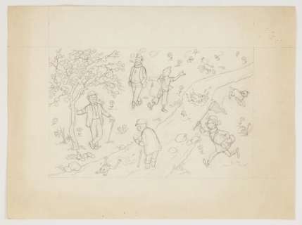 Bob de Moor (1925-1992) - Dessin original à la mine de plomb. Crayonné préparatoire dessin calendrier Avril Mai Juin dans…