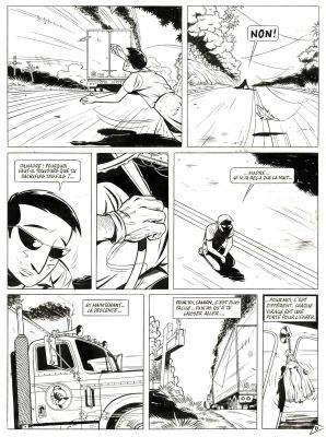 Michel Constant - Lot 329 - Bitume, Le sauveur de la Linea, planche originale à l’encre de chine.