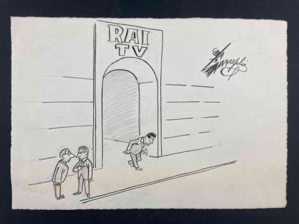 Guareschi, Giovannino - 1 Original drawing - RAI TV - Il criminale televisivo - 1964 | Catawiki