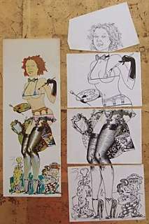 Joost Swarte, Peter Pontiac, Marc Smeets and Evert Geradts - 4 Original illustrations  - Pin-up for the magazine â€œTante Lenyâ€ no 19, 1975