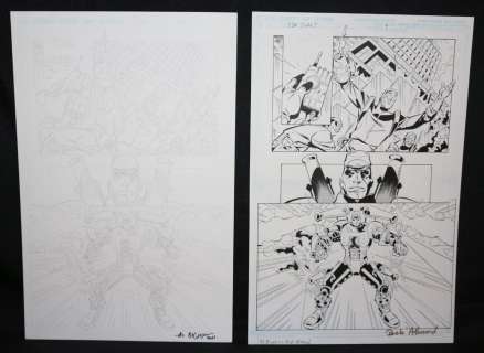 Al Bigley, Bob Almond | Blue Jacket P.4 - Great Mecha Man - Set of 2: Pencil And Blue Line Ink Art Only Pages - Signed | Anthony’s Comic Book Art