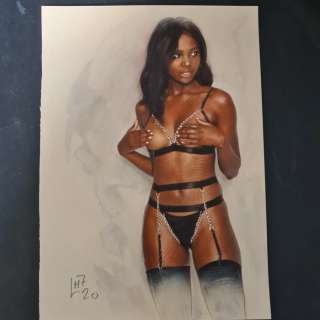 Fabrice Le Hénanff - 1 Original colour drawing - 62 auteurs de boulogne - Illustration couleur aquarelle pin-up sexy - 2020 | Catawiki