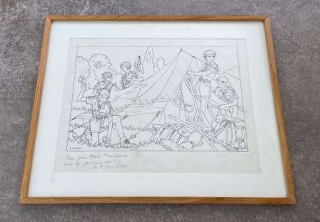 Joubert, Pierre - 1 Original drawing - Scoutisme - L’Installation du camp - Original de la sérigraphie Décalage - 1984 | Catawiki