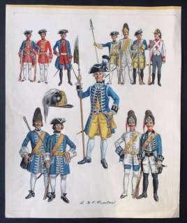Funcken | Illustration originale Ã  la gouache (p.87) pour " L’ Uniforme & les Armes des Soldats de la Guerre en Dentelle vol.2 "  - (1976) | Catawiki