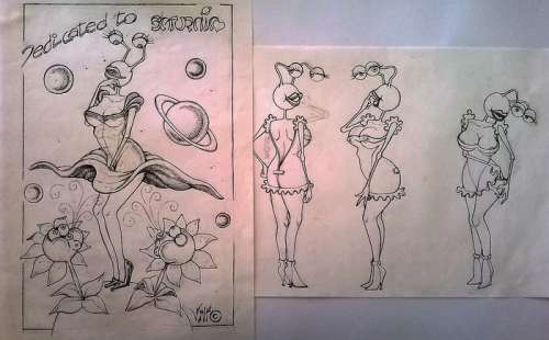 Vitto | 2x drawings  - "Saturnia"  - (1992) | Catawiki