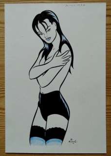 Walter Minus - 1 Encre de Chine et crayon de couleur - Pin Up - Blue Nails - 1990 | Catawiki