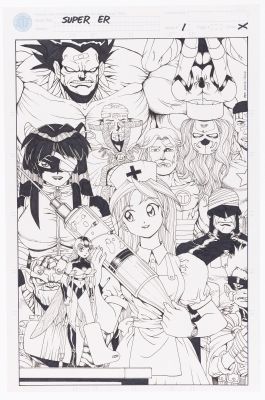 Lot 39 - BEN DUNN METADOCS: THE SUPER ER #1 ANTARCTIC PRESS SPLASH PAGE ORIGINAL ART. | Hake’s