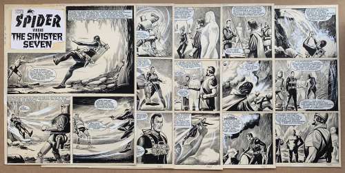 THE SPIDER VERSUS THE SINISTER SEVEN (1967) - (5 in Lot) REG BUNN ORIGINAL ARTWORK - LION COMIC | Excalibur Auctions