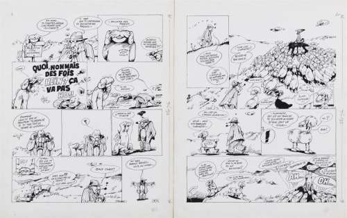 F’MURRR. Alp 1. Pl 18A et 18B. Encre. 41,7 x 32,4 cm. Au dos: cachet Pilote | Aponem