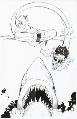 Aaron Lopresti | JAWS and Plastic Man original sketch | Aaron Lopresti