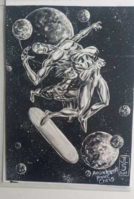 Jean Louis Sanglan - 1 Original colour drawing - The Silver Surfer, Green Lantern - 2011 | Catawiki