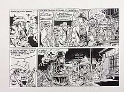 Hermann | Planche originale avec grande case "L’Express de Sacramento"  - "Les Dalton"  - (1967) | Catawiki