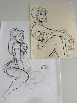 Meynet, Félix - 2 Original preliminary drawing - Mirabelle - Ensemble de deux illustrations « Mirabelle »:encre noire et mine de plomb. | Catawiki