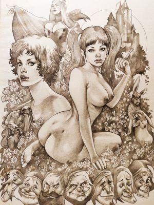 Elisabet, Ramirez - 1 Original drawing - Erotic Fairy Tales - Biancaneve - Original Cover Art - Pencil Illustration (A3) - Signed (2011) | Catawiki