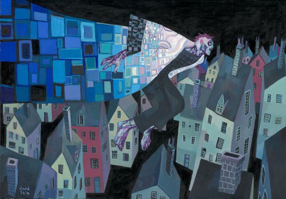 David Sala | Frankenstein - "Fuir la ville", peinture originale réalisée pour l’exposition 2026 à la Galerie Daniel Maghen | Daniel Maghen
