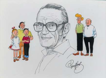 Geerts, Paul | Originele tekening in potlood, inkt en ecoline + ingekaderd  - Suske en Wiske + portret Willy Vandersteen | Catawiki