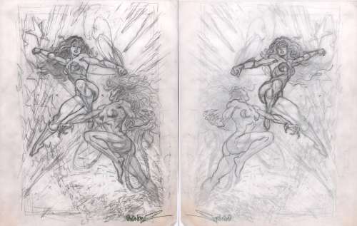 Jose Garcia-Lopez - Wonder Woman & Cheetah Pencil Prelim For Lithograph Print - Signed