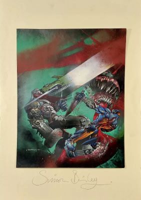 Lot 364 - Original comic book cover art for ABC WARRIORS Book 4 (1988) entitled ’Senoside’ mounted on card ( | Excalibur Auctions