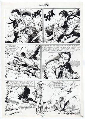 Miguel Angel Repetto | Tavola originale per MAXY TEX 4 ‘I due volti della vendetta’ dalla prima storia ‘La collera di Tex’. Cm. 28,5 x 40,5. Anno di esecuzione 2000. Pag. 184.  Il supporto, come sempre in Repetto, è un cartoncino glossy. | Art e Fumetto