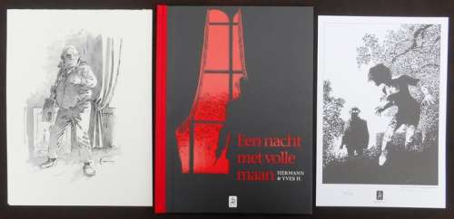 Hermann | Original, published drawing + Een nacht met volle maan + Bookplate  - hc with cloth spine  - 1st edition  - (2011) | Catawiki