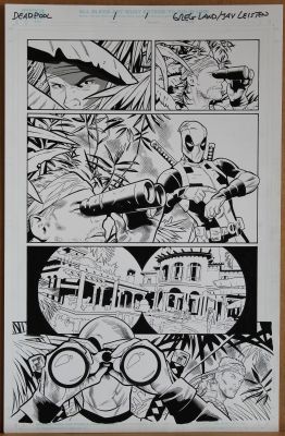 Greg Land | Tavola originale per Deadpool 1 p. 1. Cm.28 x 43. MARVEL COMICS USA. Anno di esecuzione 2020. Firmata sul retro. Inks by Jay Leisten. | Art e Fumetto
