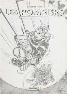 Stédo | Les Pompiers, illustration à la mine de plomb… | AZ auction