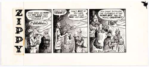 Bill Griffith Zippy the Pinhead Weekly Comic Strip Original Art (Scherr Publishing, 1976). Between his origin - | Heritage