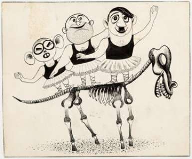 Ad Reinhardt - Adolf Hitler, Benito Mussolini, and Emperor Hirohito Original Art Illustration (c. 1940).... | Heritage