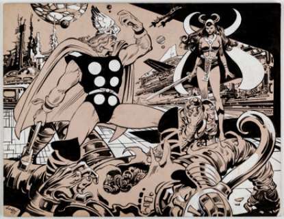 Vic Catan (as Vicatan) - Thor, Rampant with Additional Partial Drawing on Reverse Original Art ( c. 1980s).