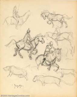 Frank Frazetta - Original Sketches, Horses and Riders (undated). This outstanding sketchbook page show’s - | Heritage