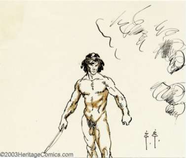 Frank Frazetta - Original Illustration, Warrior (undated). This nude warrior has a really big ... sword. As if - | Heritage