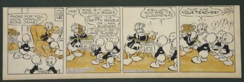 Taliaferro, Al | Striscia giornaliera originale  - Matita, china e retino su cartoncino  - Paperino e la telefonata / Phone for unca Donald  - (1950) | Catawiki