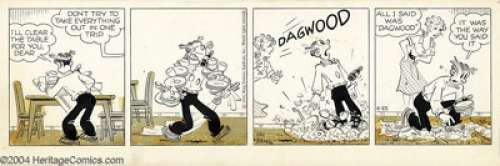 Chic Young - Blondie Comic Strip Daily Original Art, 4-25-56 (King Features Syndicate, 1956). Dagwood pays for - | Heritage
