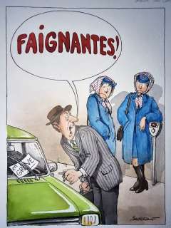 Claude Serre | « Grève des contractuelles 1981 » Planche Originale Rare signée Claude Serre (taille 21 x 30 cm) | Serre