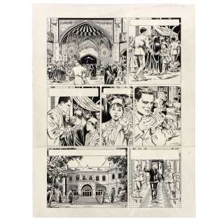 CHRISTOPHE SIMON (NÉ EN 1974) - Lot #26 - Chroniques diplomatiques Tome 1 : Iran, 1953. Planche n°15 Année 2021 61 x 46 cm. Encre de Chine Avec bleu...