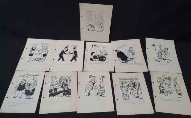 Lot 390 - ELEVEN PEN AND INK ORIGINAL SINGLE-PANEL CARTOONS circa 1940s/50s, various subjects, all with hand | misc / divers