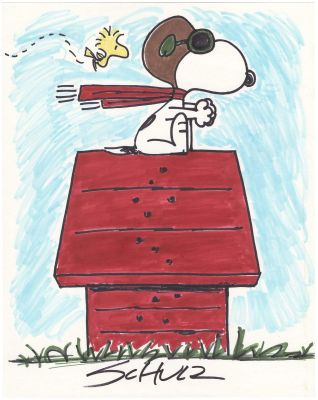 Charles Schulz - Schulz Red Baron Woodstock Color (Rare in color)