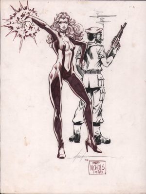 Jam Pieces | Mike Grell & Art Nichols Hero Babe & Smoking Soldier Jam Piece - Signed - 1983 | Anthony’s Comic Book Art