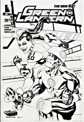 McKone, Mike - Green Lantern #39 Variant Cover. Harley Quinn, Roller Derby Queen, Races Green Lantern | Cool Lines Art