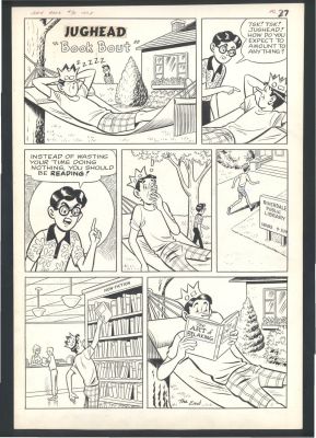 Archie Art By Unknown Artist Aaa | Archie Large Art - Jughead Studies Up on Relaxing - Single Page Gag Issue Archie’s Joke Book #90 Page 27 | Koch Comic Art
