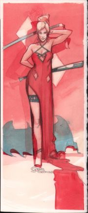 Greg Tocchini | Harley Quinn in Gown Full Figure Watercolor Commission - Signed | Anthony’s Comic Book Art