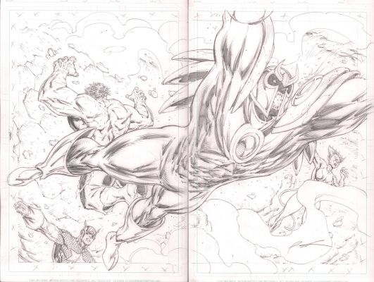Rob Liefeld | Onslaught Reborn #4 Pgs.8&9 Dps - Onslaught, Hulk, Cap - Signed - 2007 | Anthony’s Comic Book Art