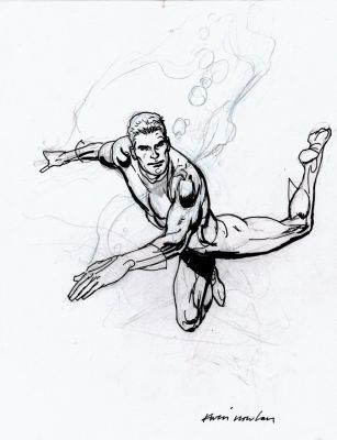 Kevin Nowlan | Aquaman Floating in Water Pinup | Romitaman