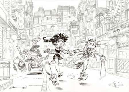 Dan Verlinden | Spirou et Luna Fatale, dessin original grand format Ã … | Septimus