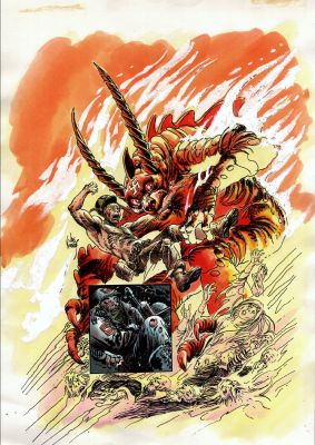 Joe Kubert | Sgt. Rock Special #7 Oversized Joe Kubert Penciled, Inked, & Water Colored Cover (Sgt Rock Battles Giant Nazi Monster Biting His Arm!) | Romitaman