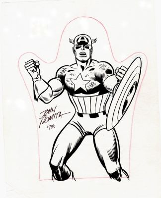 John Romita Sr. | Captain America 1970S Published Pencil & Ink Pinup For Produced Imperial Hand Puppet! | Romitaman