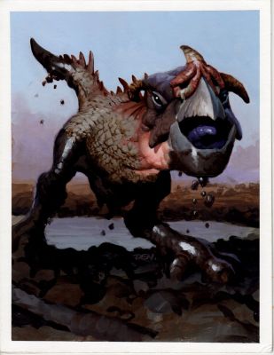 Den Beauvais | Bob Snapping Gob Dinosaur - Guardians Published Collectible Fantasy Card Painting (1990S) | Romitaman